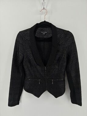 Black Lady Dutch Chevron Patterned Blazer Style Zipper Jacket